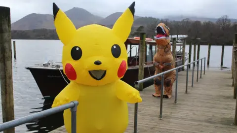 Inflatable Pikachu and T-Rex in Keswick