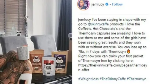 Jemma Lucy Jemma Luxy posing with weight loss coffee in an Instagram post