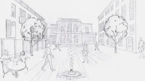 Cheltenham Civic Society Cavendish Square Towards Old Court House shown in an artist's sketch