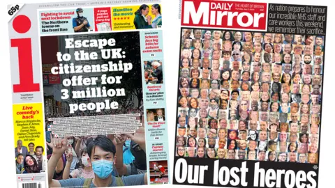 i and Mirror front pages