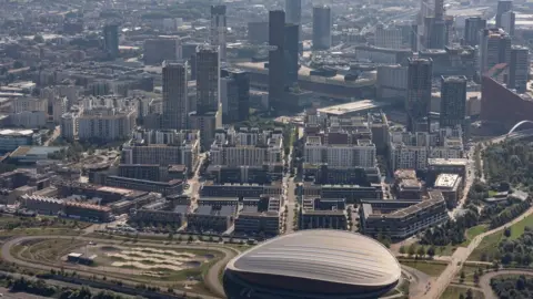 The Queen Elizabeth Olympic Park Aerial view of park and surroundings