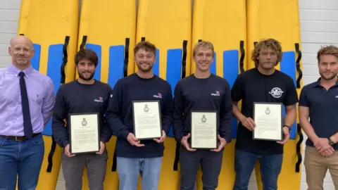 RNLI RNLI's James Millidge with Cornwall lifeguards Beau Gillett, Ed Sampson, Tristan Gillett, Andy Wrennell and Charlie Gillett.