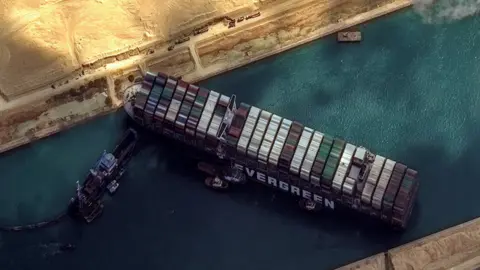 Getty Images The Evergiven cargo ship stuck in the Suez Canal