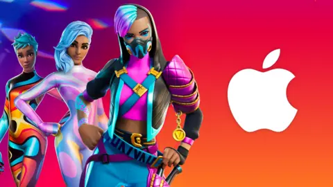 BBC Fortnite characters next to Apple logo