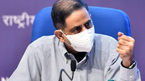 Getty Images Director general of the Indian Council of Medical Research Balram Bhargava address media person at NMC on July 20, 2021 in New Delhi, India.