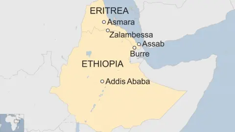 Map showing Ethiopia and Eritrea