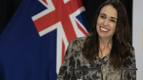 Getty Images Prime Minister of New Zealand Jacinda Ardern speaks at a COVID-19 press conference.