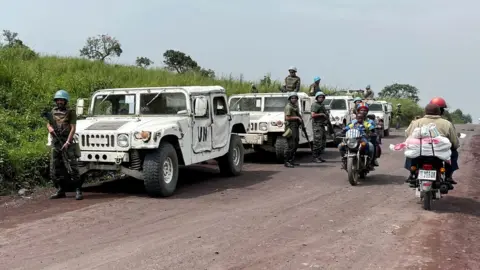 Reuters Peacekeepers secure the scene where the Italian ambassador to Democratic Republic of Congo, Luca Attanasio, was killed in Ruhimba village
