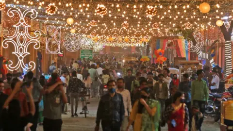 Getty Images Illuminated walled city market on the occasion of Diwali festival , in Jaipur , Rajasthan, India , on Wednesday night, Nov 03,2021