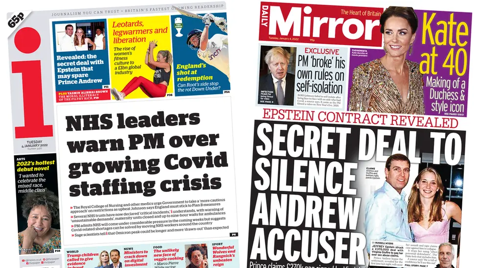 i and Mirror front pages