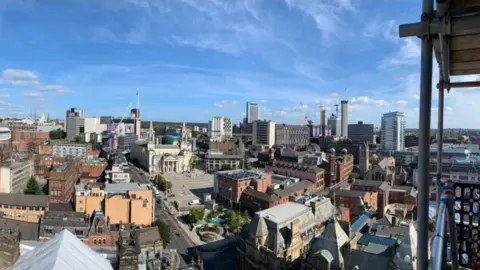 BBC View of Leeds from top of Leeds Town Hall
