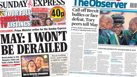 Sunday Express and Observer front pages