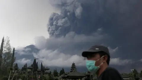 Reuters Mount Agung volcano erupts as seen from Besakih Temple in Karangasem, Bali