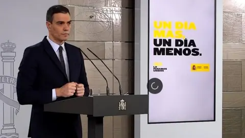 Spanish Government Pedro Sánchez gives a briefing on 18 April