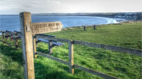Getty Images Yorkshire Wolds Way sign near Filey