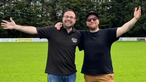 James (left) and Tom at the Yate Town Football Club grounds