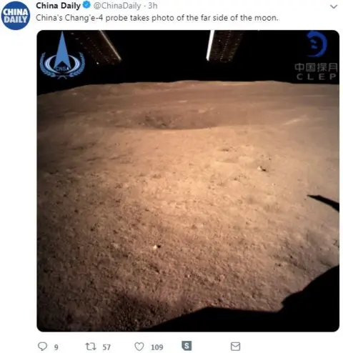 TWITTER/@CHINADAILY Tweet from China Daily of an image from the far side of the moon