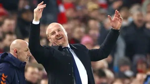 Everton boss Sean Dyche reacts during his side's 2-0 defeat to Liverpool at Anfield