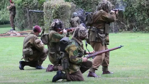 Woodhall Spa 1940s Festival Re-enactment with people dressed as soldiers