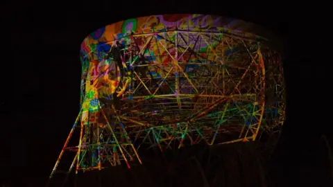 Bluedot Festival Lovell Telescope lit for Bluedot Festival 2017