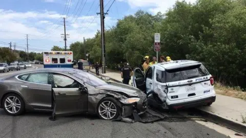 Laguna Beach Police Department  Crashed Tesla