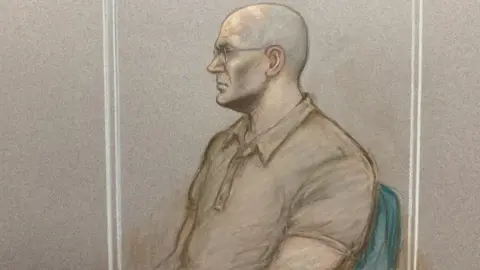 BBC News Court drawing of Russell Bishop