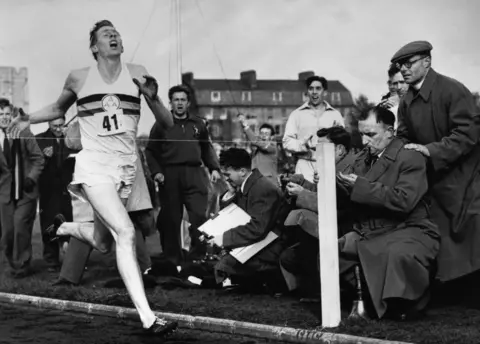 Getty Images Roger Bannister breaking the four-minute mile in 1954