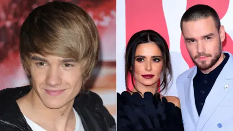 PA Liam Payne alone (left) and with Cheryl (right)