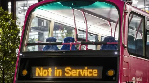 Liam McBurney/PA Media Bus displaying 'Not In Service' sign