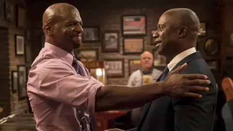 Getty Images Terry Crews and Andre Braugher on set for Brooklyn Nine-Nine