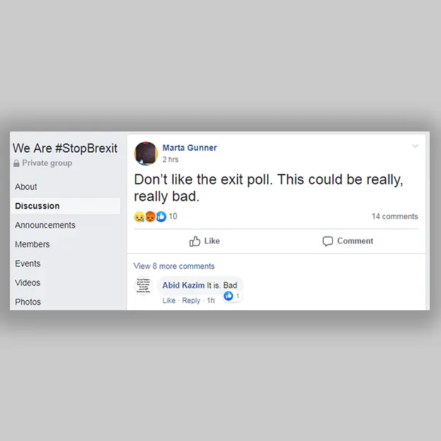 Facebook. Facebook post: "Don't like the exit poll. this could be really, really bad."
