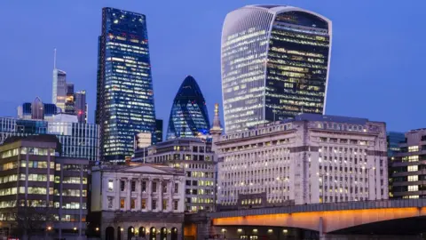 Getty Images City of London skyline at night