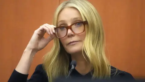 EPA Gwyneth Paltrow appears on the stand in court where she is accused in a lawsuit of crashing into a skier during a 2016 family ski vacation, leaving him with brain damage and four broken ribs, in Park City, Utah, USA, 24 March 2023