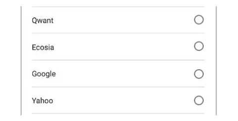Google A sample of search provider options on the new choice screen