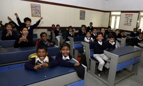 Getty Images A view of classroom in first face lifted model school Sarvodaya Bal Vidyalaya after inauguration by Delhi Deputy Chief Minister and Education Manish Sidodia at Rouse Avenue on January 25, 2017 in New Delhi, India.