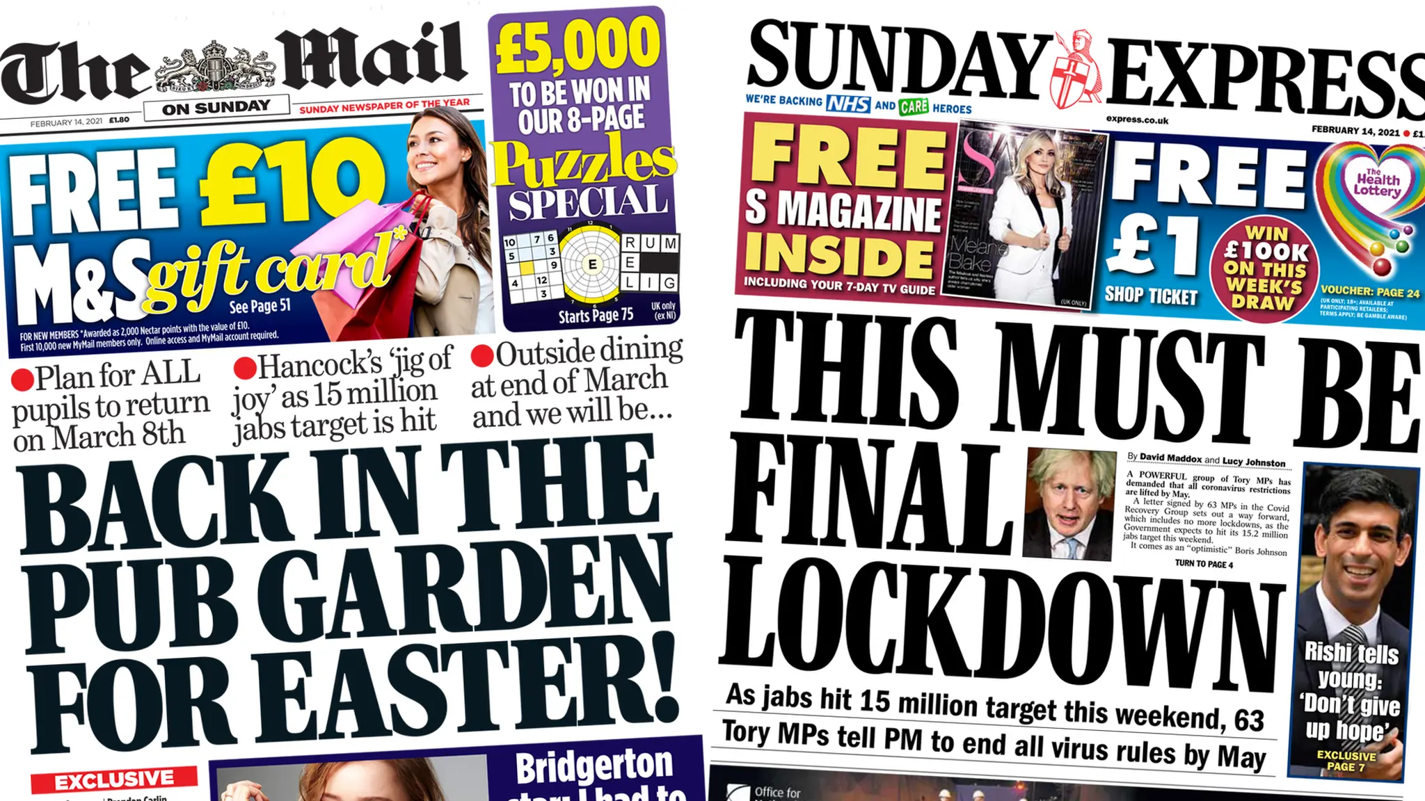 Front pages for 14 February 2021