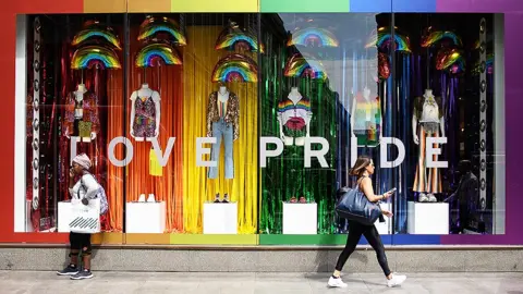 Getty Images Pride decorated shop window