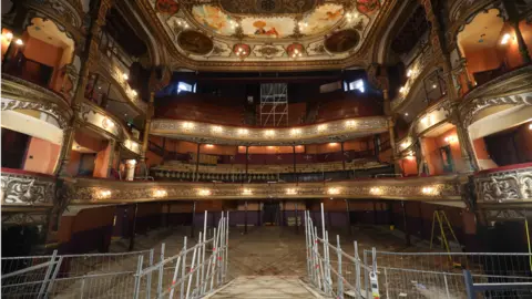 Grand Opera House Scaffold and building material inside the Grand Opera House auditorium