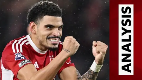 Nottingham Forest's Morgan Gibbs-White celebrates a goal against Manchester United