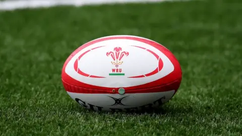 Getty Images Rugby ball bearing the WRU logo