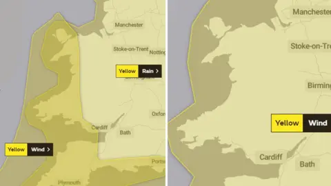 Met Office Weather graphic showing affected areas in Wales