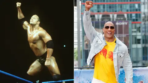 Getty Images Dwayne "The Rock" Johnson in 2000 and 2017