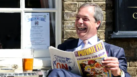 PA Nigel Farage reading Private Eye