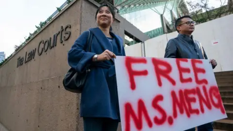 Getty Images Protesters gathered outside the Vancouver court where arrested executive Meng Wanzhou was seeking bail