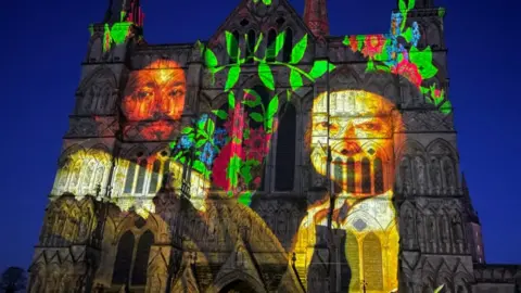 BBC Projections on the outside of the Cathedral