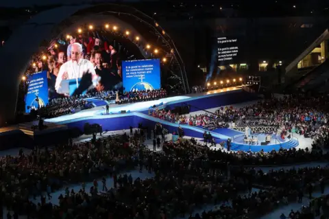 AFP Pope Francis speaks to the thousands of people gathered at Dublin's Croke Park for the Festival of Families