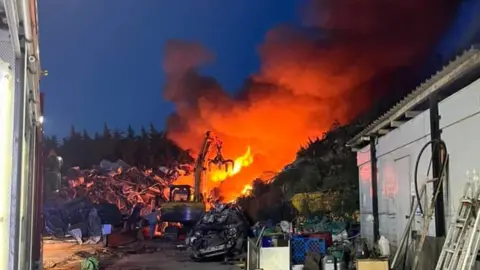 Shropshire fire service Scrapyard fire