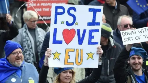 Getty Images Demonstrators called for a vote on the final outcome of the government's Brexit negotiations during the March for the Many protest in Liverpool on 23 September
