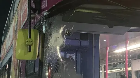 First Bus Service 70 in Bristol front window smashed