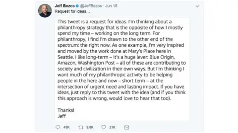 Jeff Bezos' philanthropy tweet